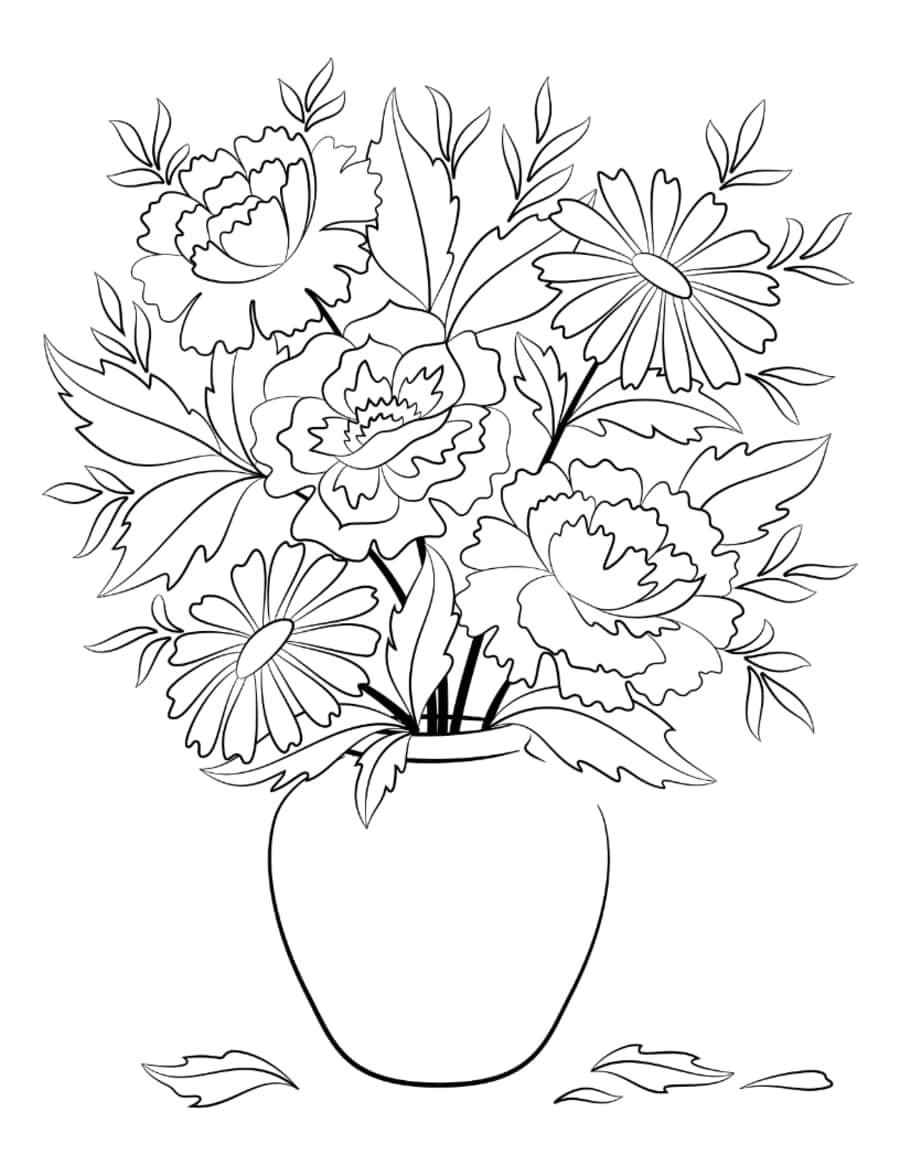 Flower Vase Of Flower Kids Coloring Pages Pdf Free Vectors
